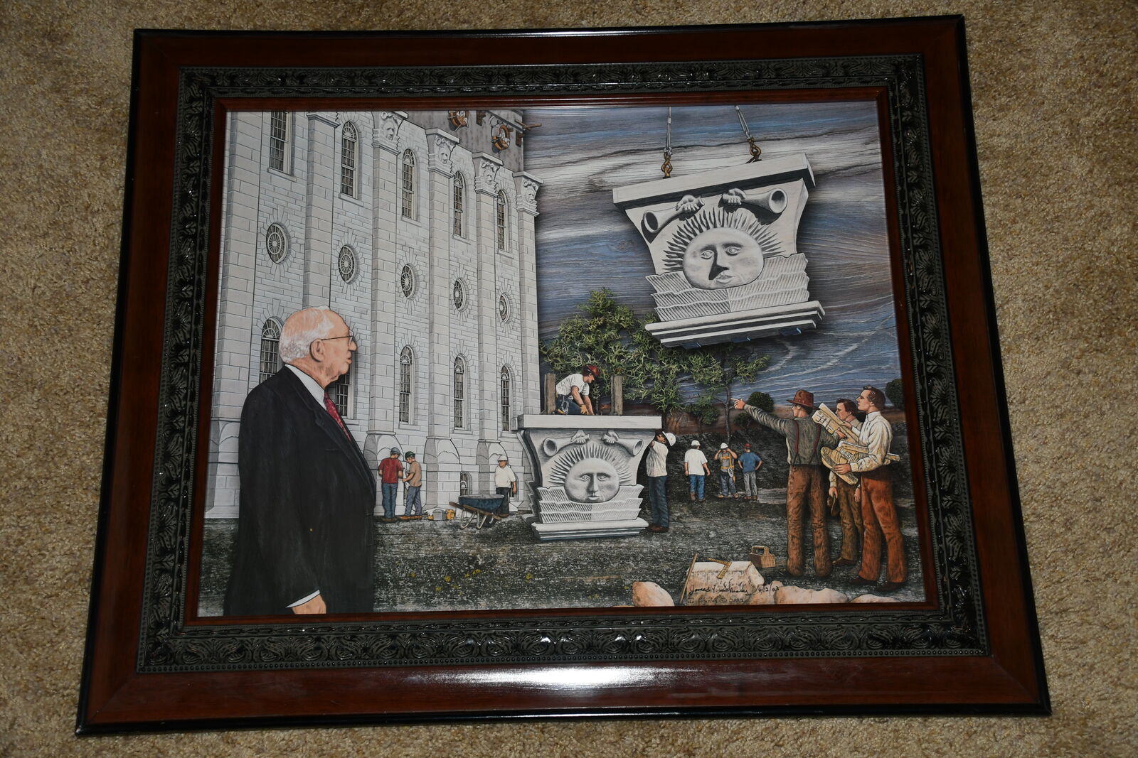 "A NOTEWORTHY CENTENNIAL" LDS TEMPLE PICTURE ~ SIGNED & NUMBERED ~ 21" x 25" FRAMED