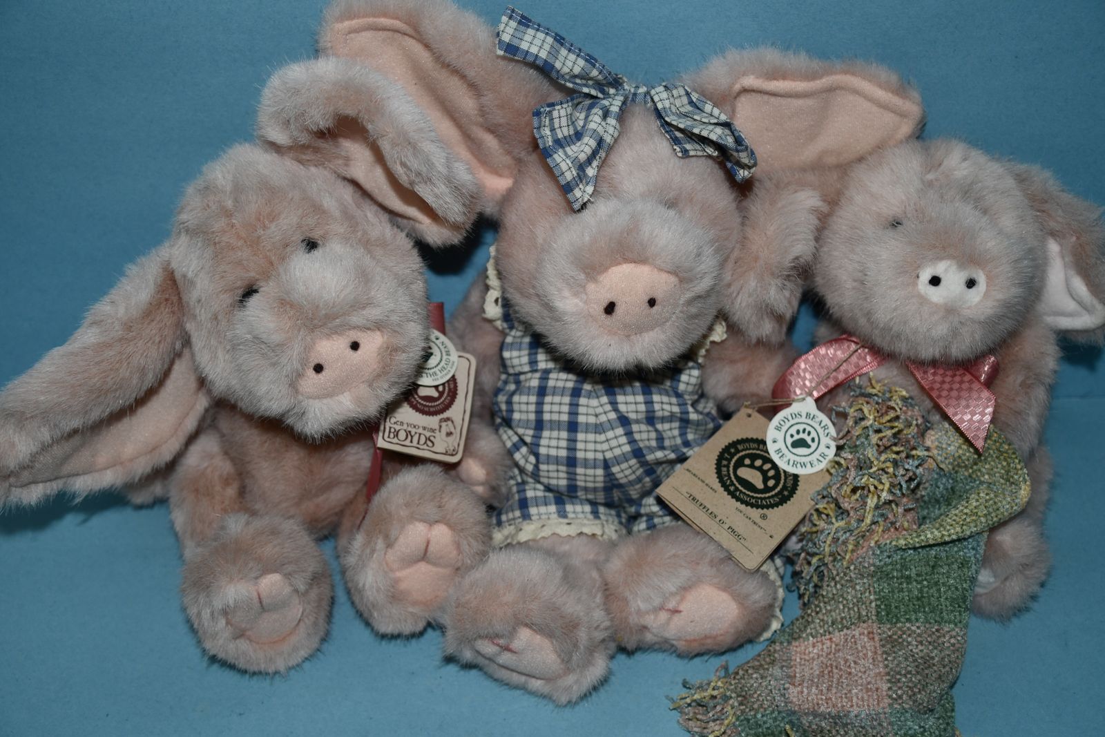 3 VINTAGE "BOYD'S BEARS PIGS" STUFFED ANIMALS ~ JOINTED ~ SOFT, CUTE & CLEAN!