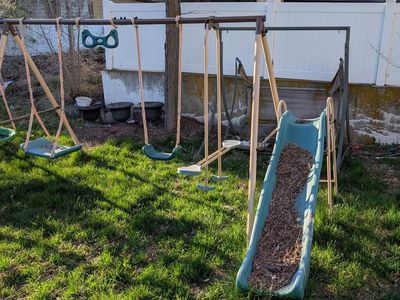 Kids swing set with slide