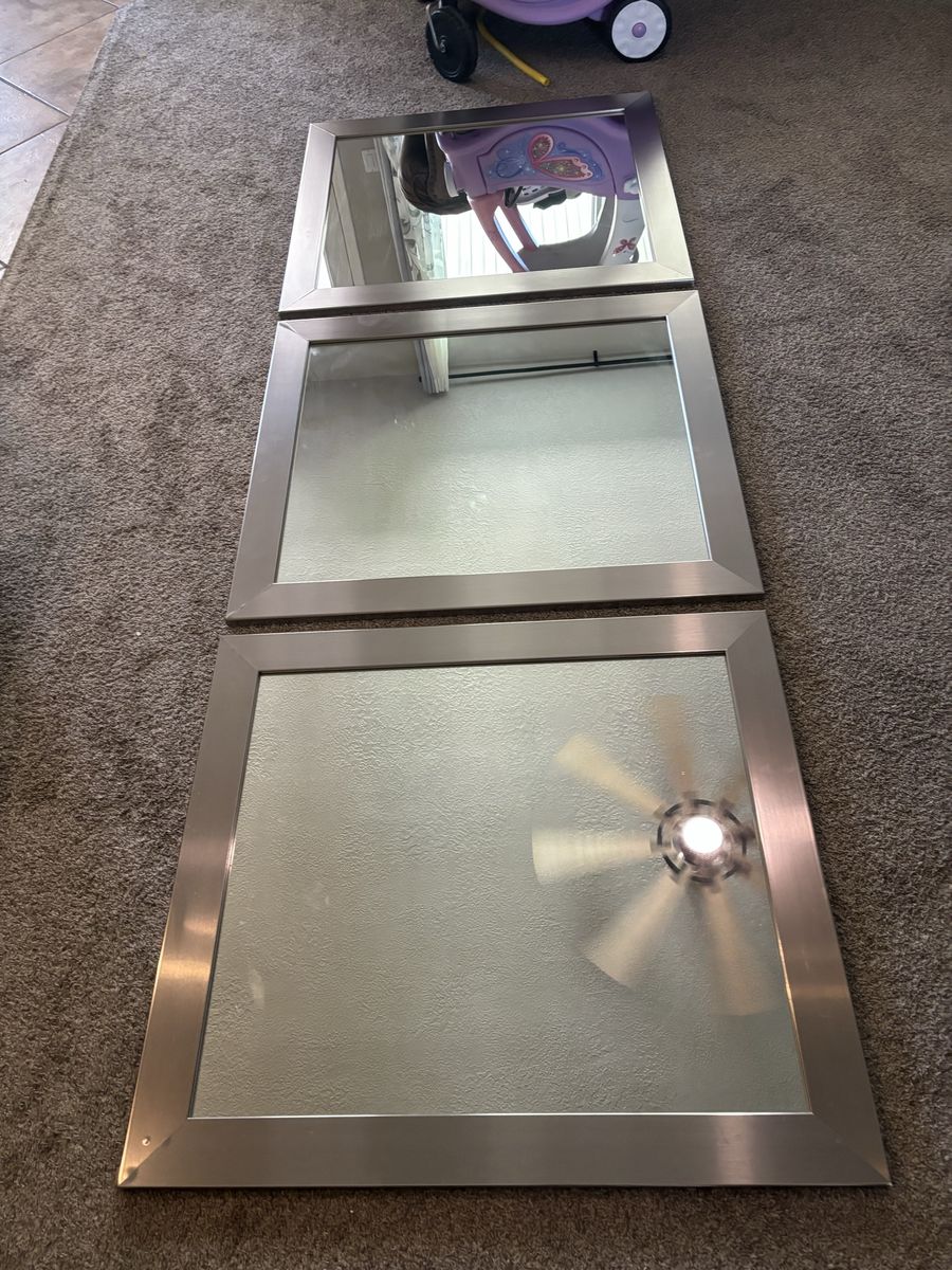 3 Modern 32" x 36" Brushed Nickel Framed Wall Mirrors - Excellent Condition, Beveled Edge