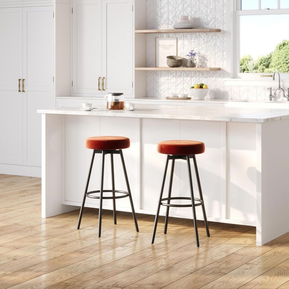 Walker Edison Bar Stools, Metal, Faux Velvet