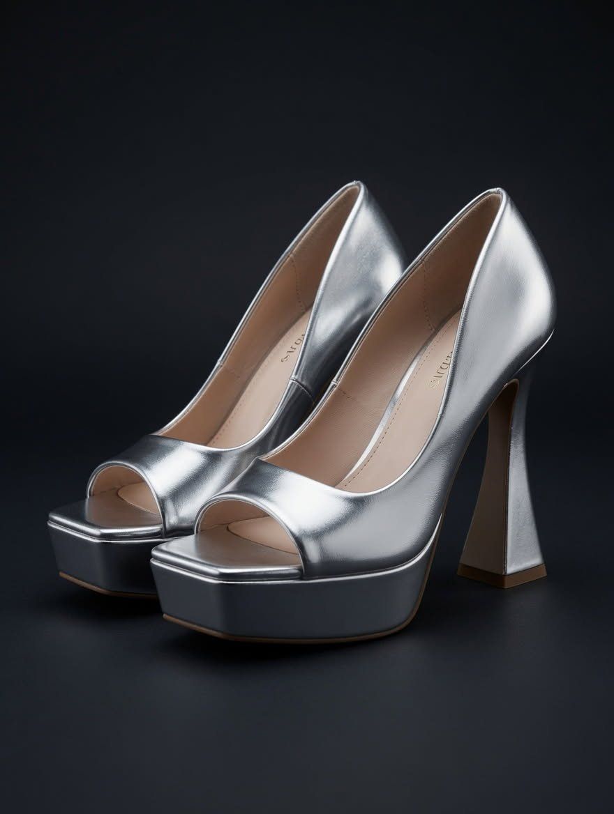 Qupid Silver Peep Toe Platform Pumps
