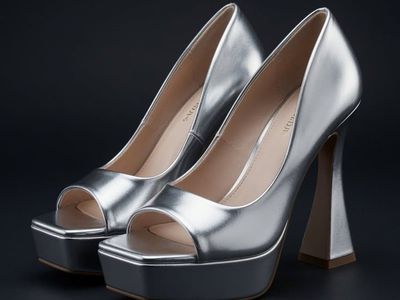 Qupid Silver Peep Toe Platform Pumps