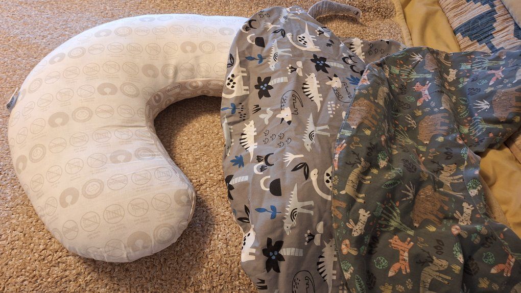 Boppy Original Nursing Pillow with 2 Covers - Dinosaur, and Forest Animal Prints