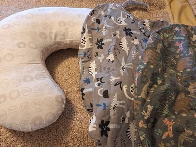 Boppy Original Nursing Pillow with 2 Covers - Dinosaur, and Forest Animal Prints
