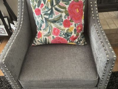 Gray Upholstered Accent Chair with Nailhead Trim
