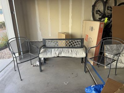 Metal Patio Conversation Set with Bench and Two Chairs