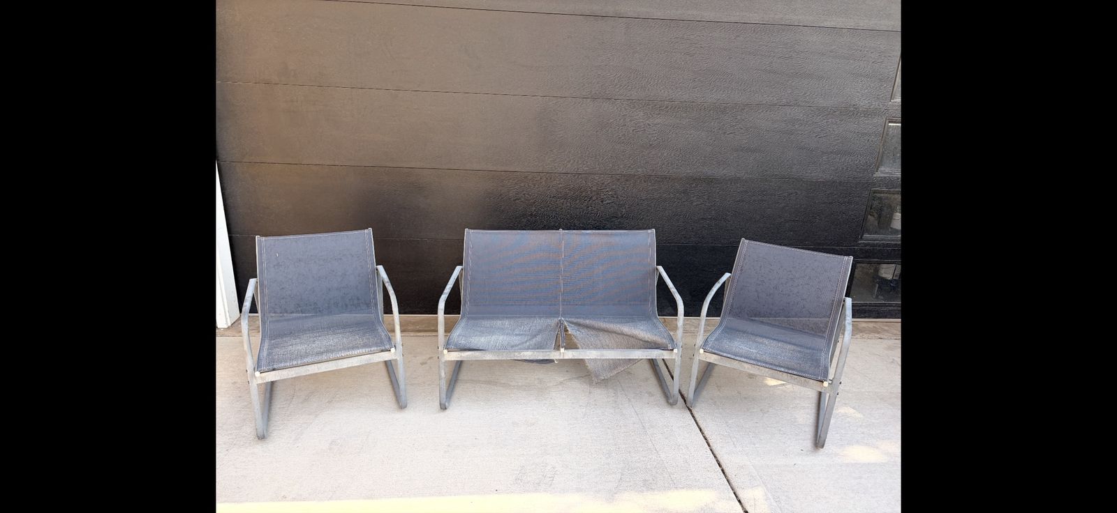 3-Piece Outdoor Patio Seating Set - Two Chairs and Bench (Damaged Fabric) Patio furniture