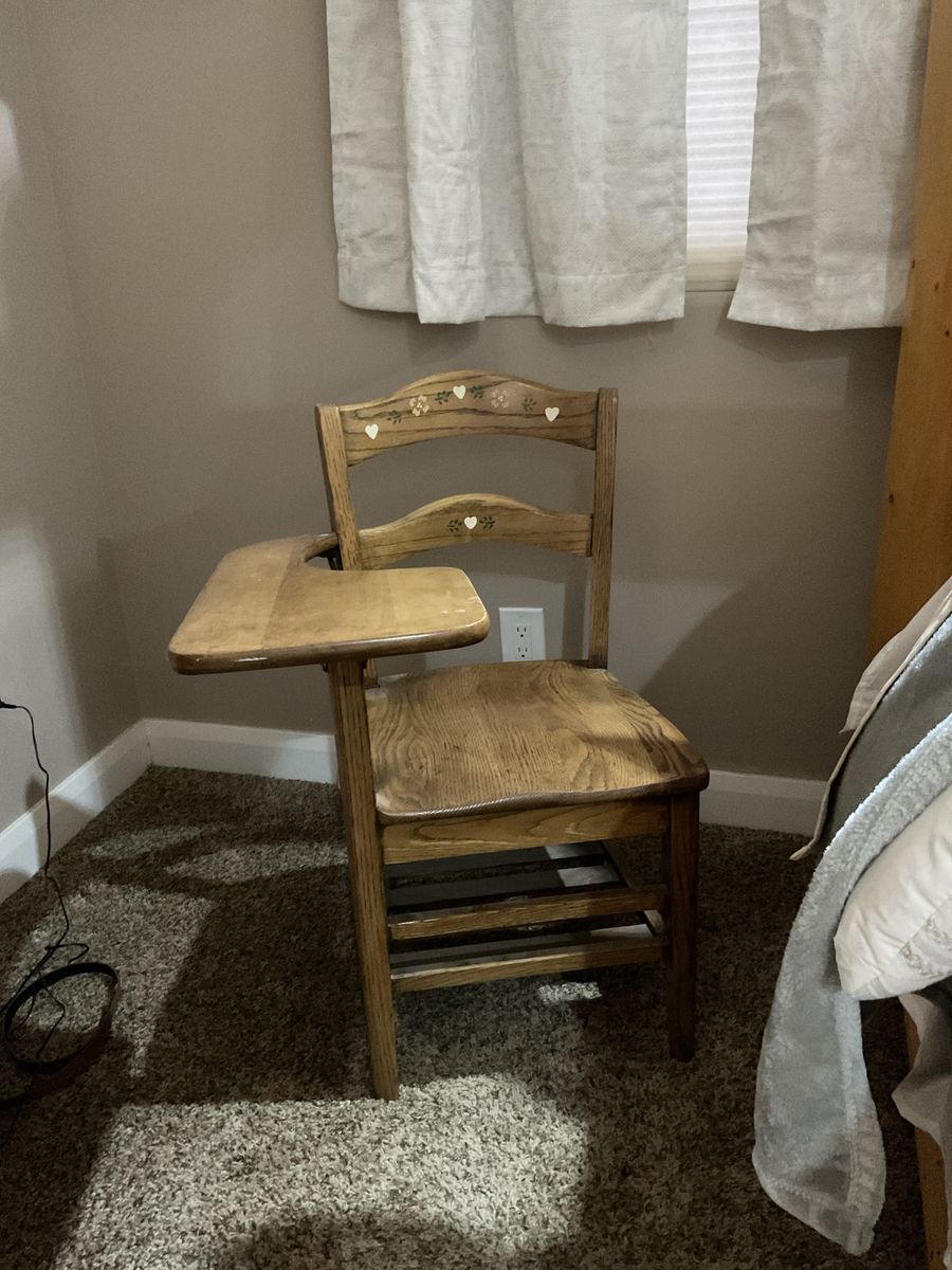 Vintage Wooden School Desk Chair with Attached Left-Arm Writing Tablet