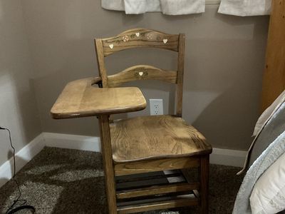 Vintage Wooden School Desk Chair with Attached Left-Arm Writing Tablet