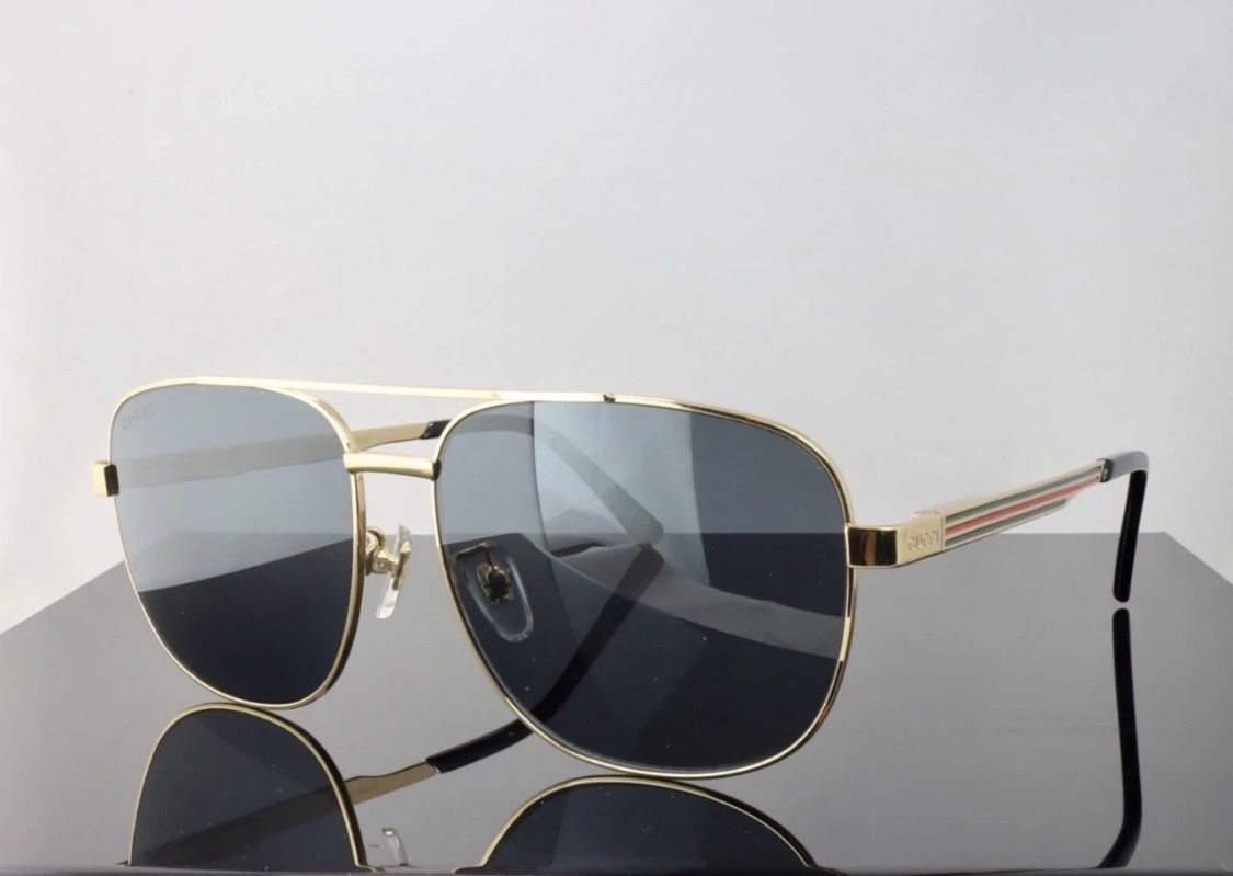 GUCCI GG1221S WEB Logo 1221 Blue Havana 007 Rimless Narrow Unisex Sunglasses