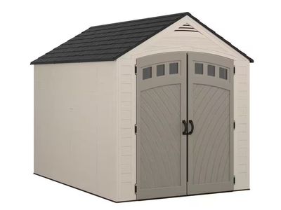 Vista 7 ft. W x 10 ft. D Plastic Resin Storage Shed with Floor (74 sq. ft.) in Colonnade (Beige)