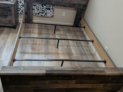Queen size dark grey wooden bedframe