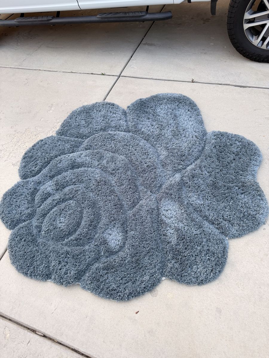 6FT Blue Rose Fluffy Rug