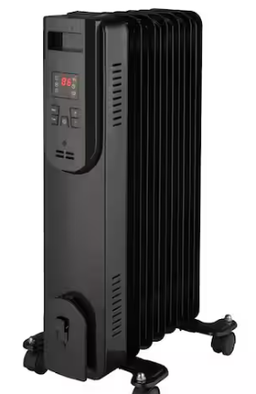 Konwin 1500-Watt Black Indoor Electric Oil-Filled Radiator Convection Radiant Space Heater with Remote Control for Living Space