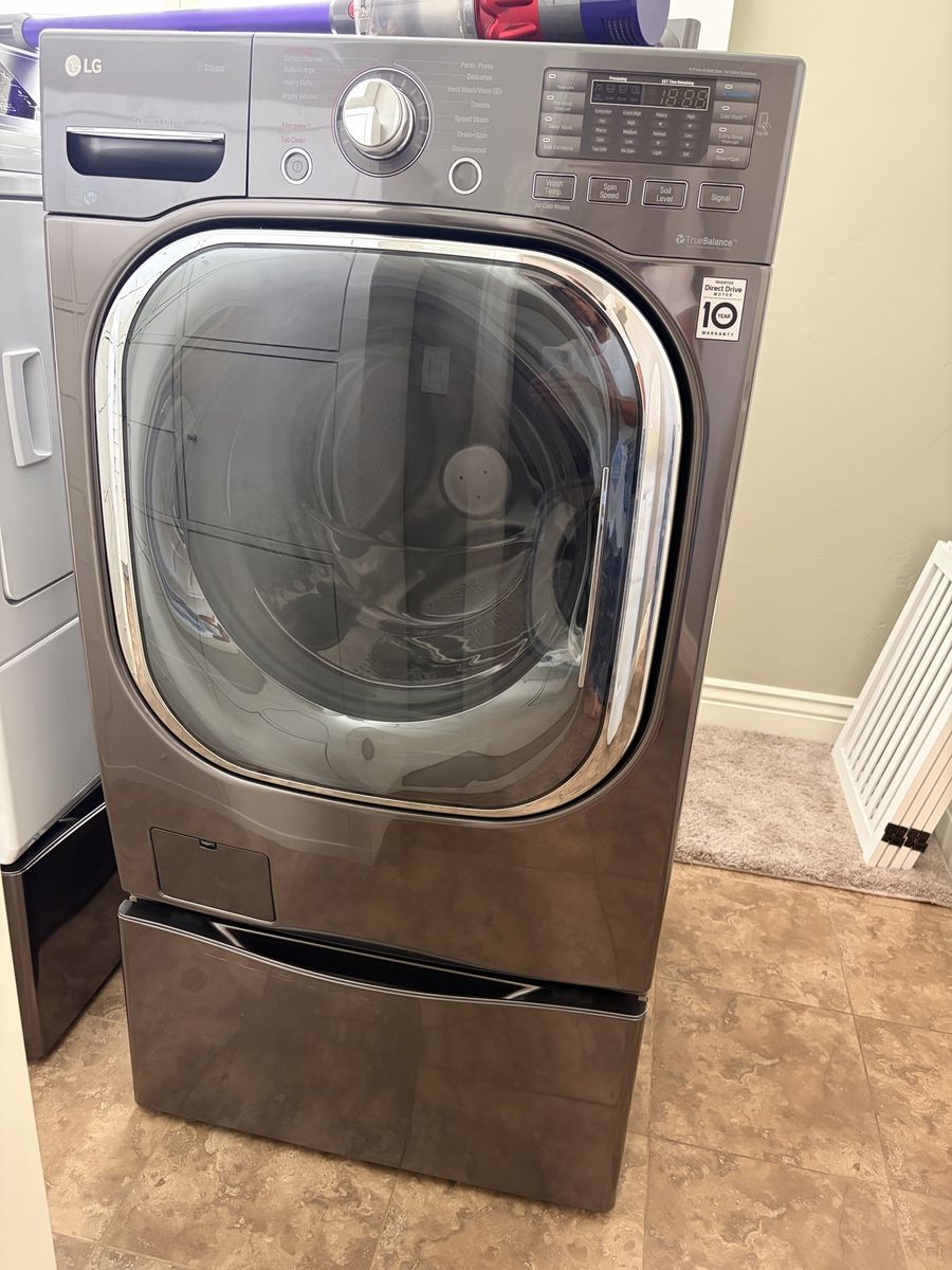 LG Front Load Washing Machine with Pedestal Storage Drawer - Graphite Steel