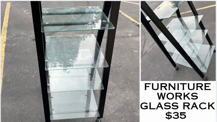 Furniture Works Black Metal and Glass 5-Tier Media Tower Shelf Rack