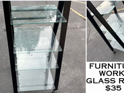 Furniture Works Black Metal and Glass 5-Tier Media Tower Shelf Rack