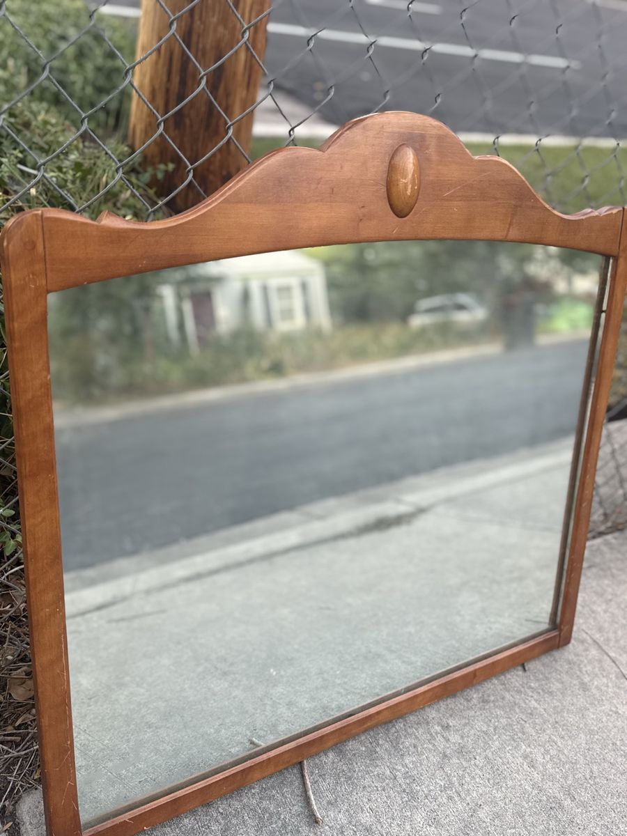 Vintage Wooden Framed Wall Mirror, Decorative Wood Carvings, Rectangular/Arched