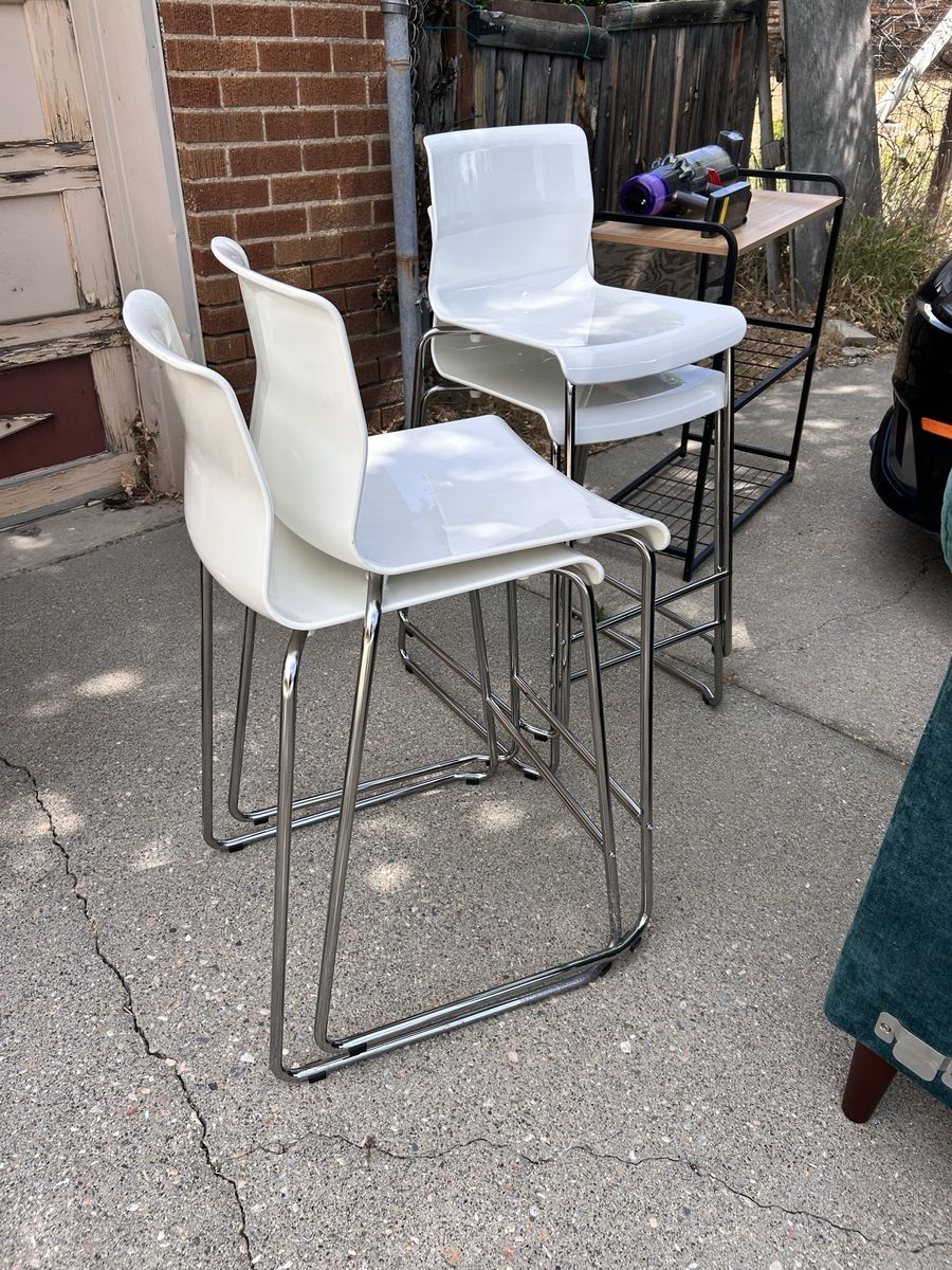 Set of 4 IKEA white high bar stool chairs