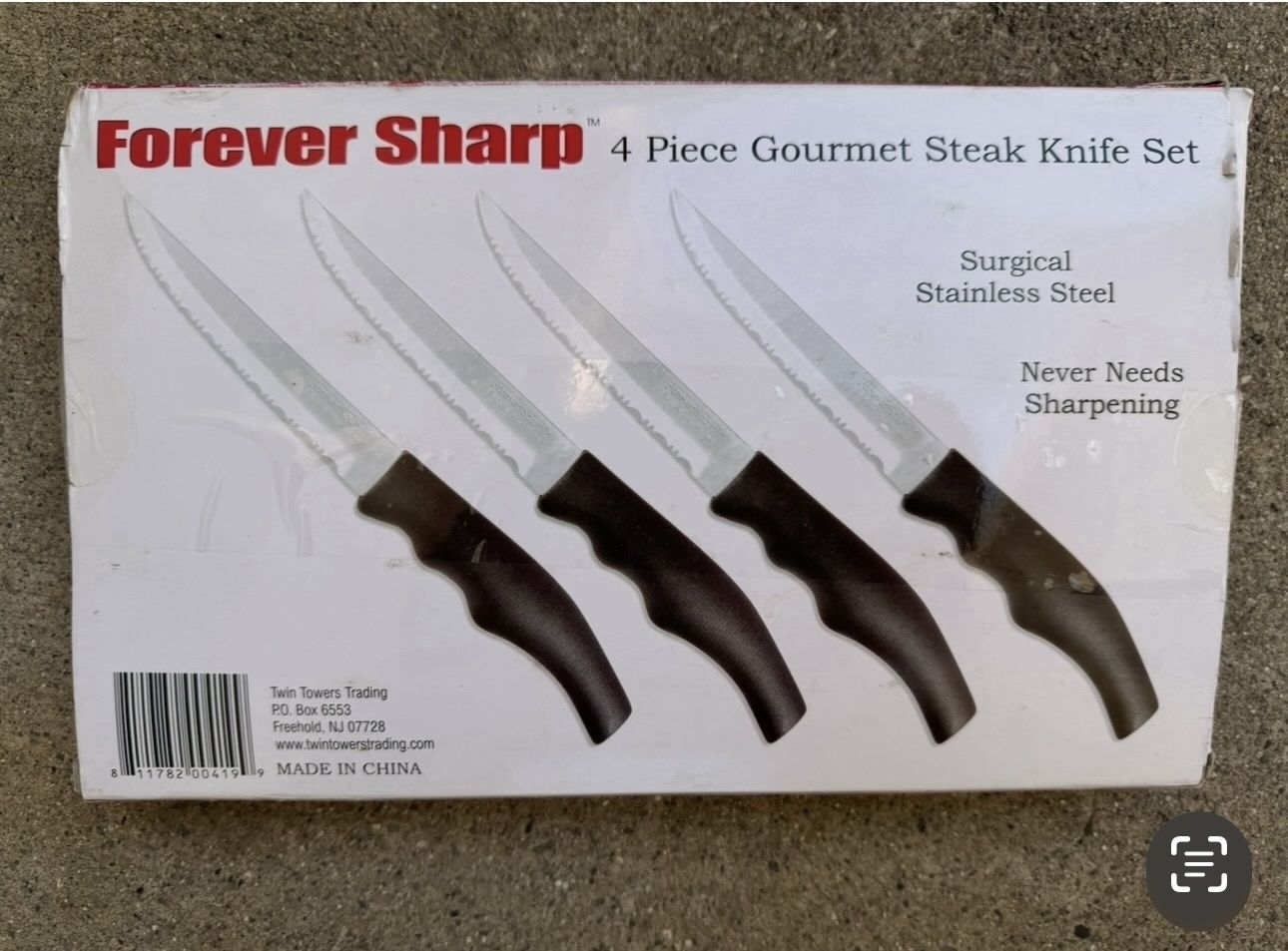 Forever Sharp 4-Piece Gourmet Steak Knife Set - Surgical Stainless Steel