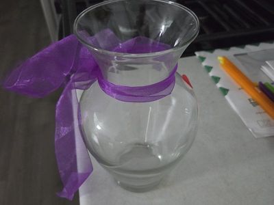 Clear Glass Flower Vase with Purple Ribbon Accent - Decorative Centerpiece