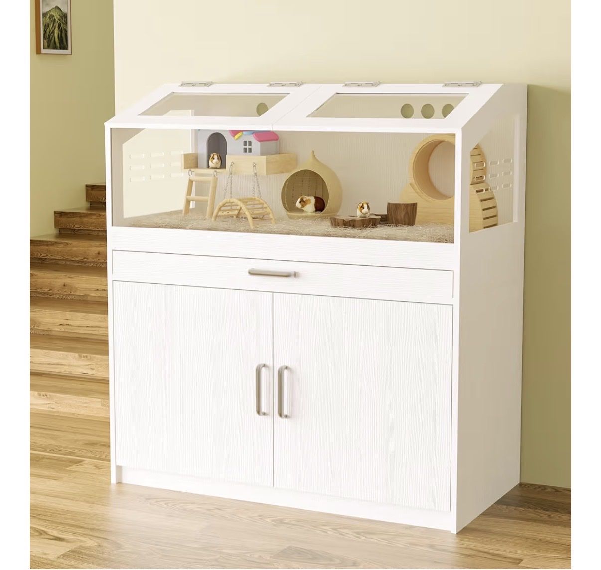 New Hamster & Small Animal Cage with Storage Cabinet - White, Easy Clean, Still in Box