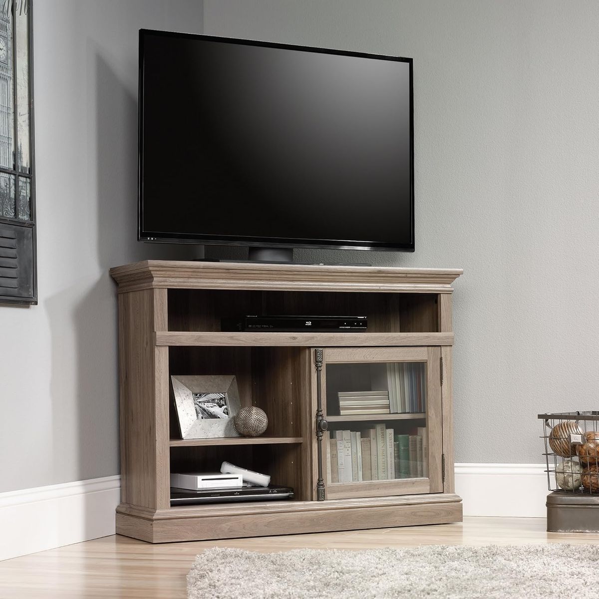 Sauder Barrister Lane Corner Entertainment Stand, For TV's up to 42", Salt Oak finish