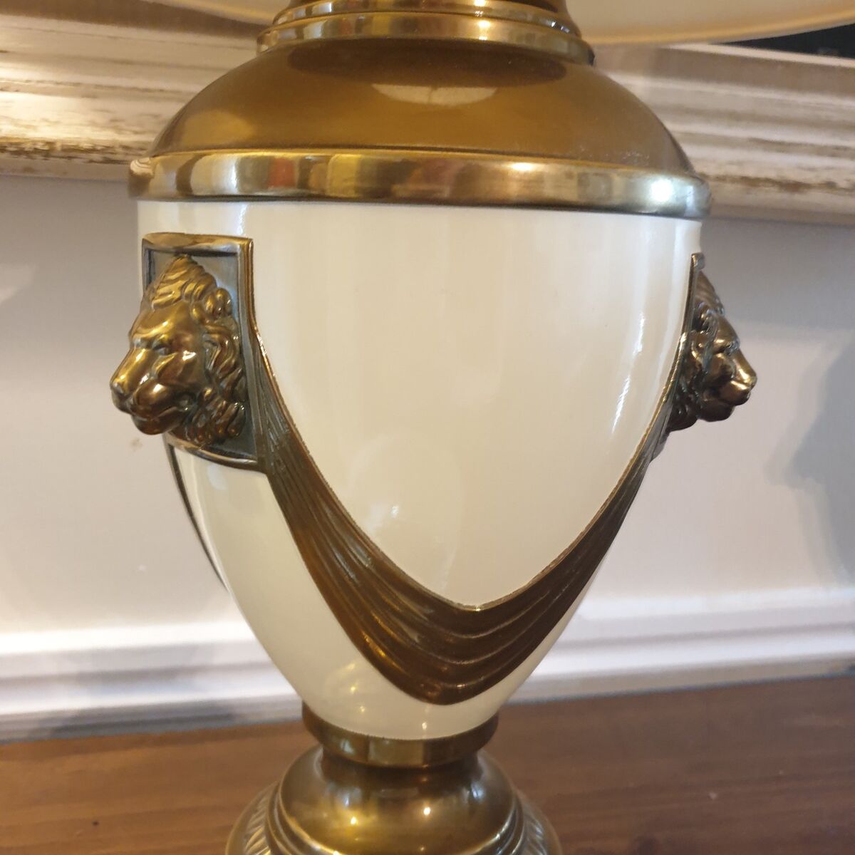 Pair • Vintage Lions Head Brass Neoclassical Lamps