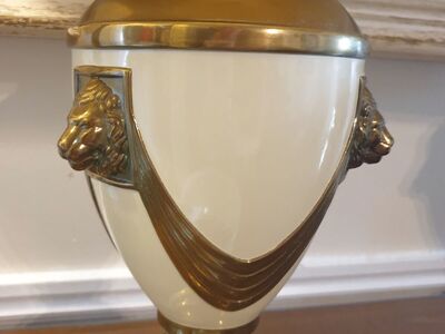 Pair • Vintage Lions Head Brass Neoclassical Lamps