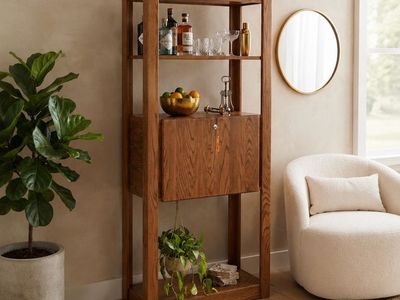 Vintage 1970's Large Scale 3-Tier Golden Oak Display Etagere Bookshelves Bookcase Bar Shelf w/Working Key & Lock