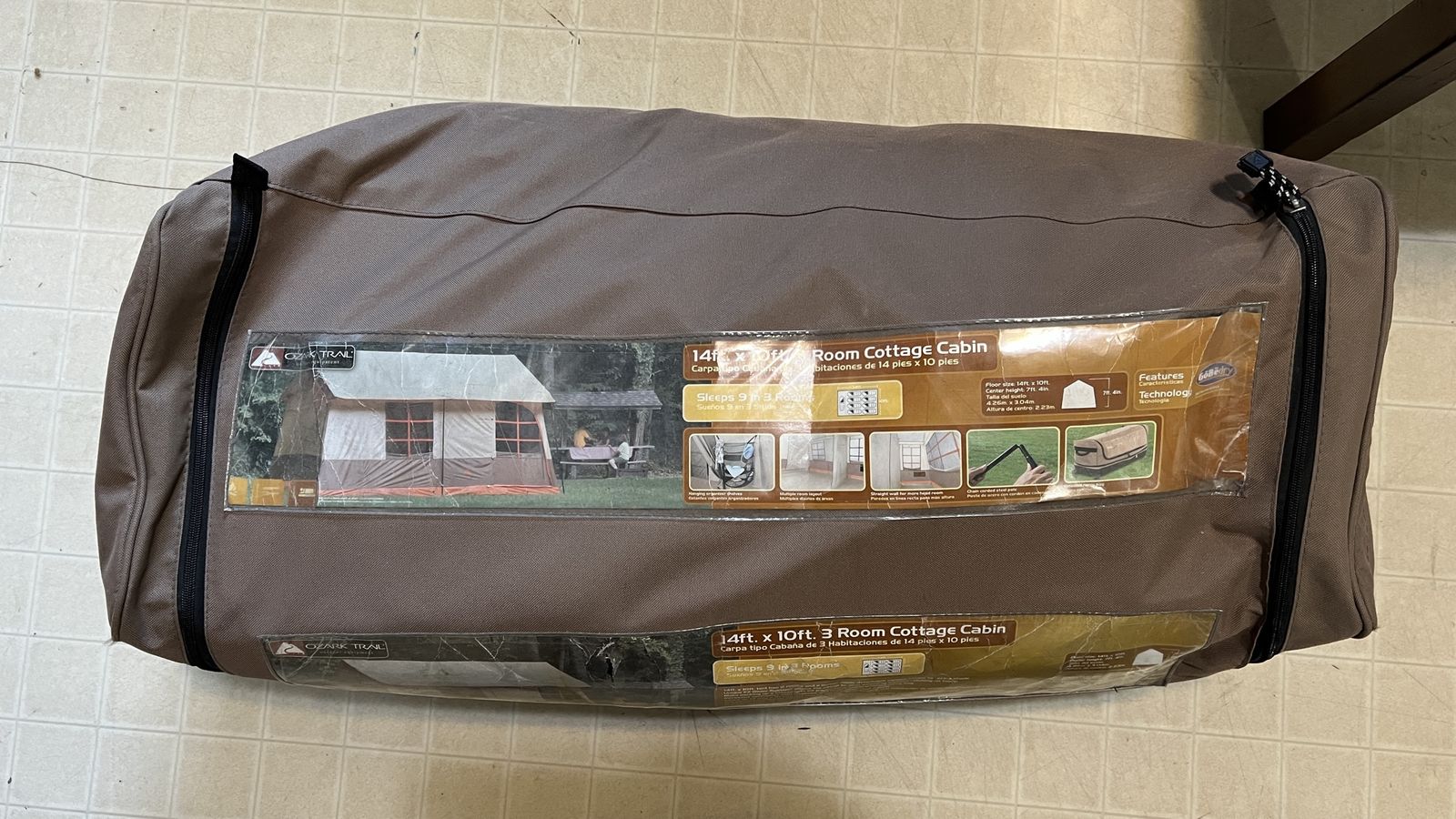 Ozark Trail 14'x10' 3-Room Cottage Cabin Tent - Sleeps 9, Brown/Orange, Family Camping