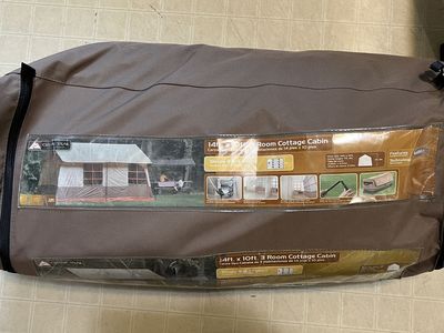 Ozark Trail 14'x10' 3-Room Cottage Cabin Tent - Sleeps 9, Brown/Orange, Family Camping