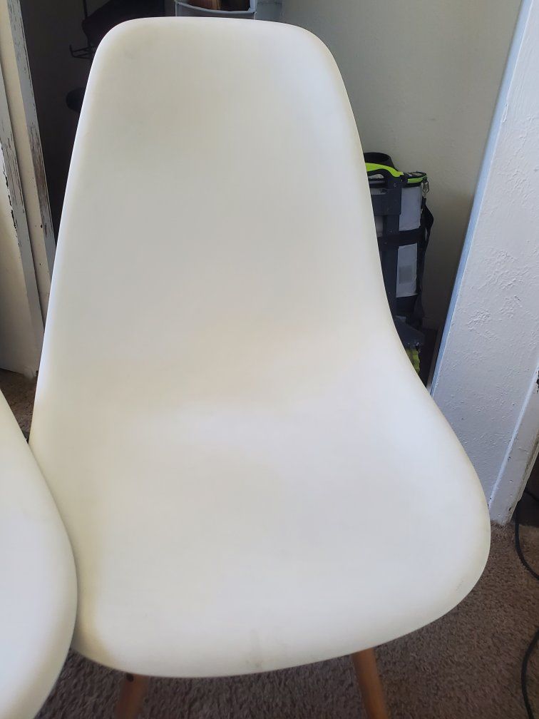Modern White Molded Shell Dining Chairs with Wooden Dowel Legs - Set of 2