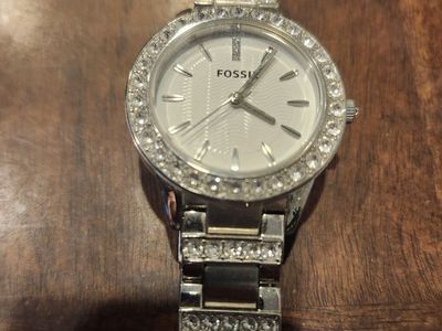 Fossil Women's Silver-Tone Rhinestone Crystal Bezel Watch