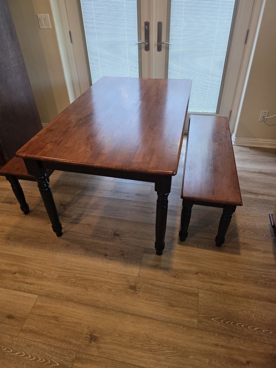 Butcher Block Kitchen Table with two side benches