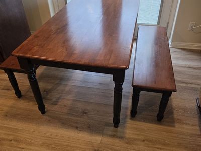 Butcher Block Kitchen Table with two side benches