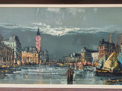 Stunning Cityscape River Original Oil Painting