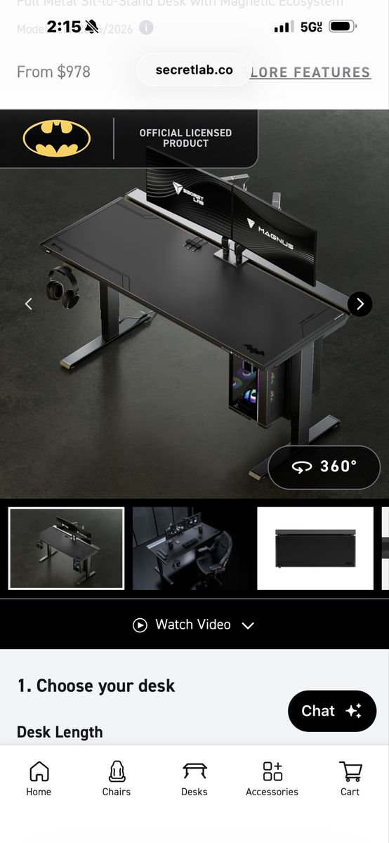 Secretlab Magnus Pro XL Sit-to-Stand Gaming Desk - Batman Edition and Diablo edition