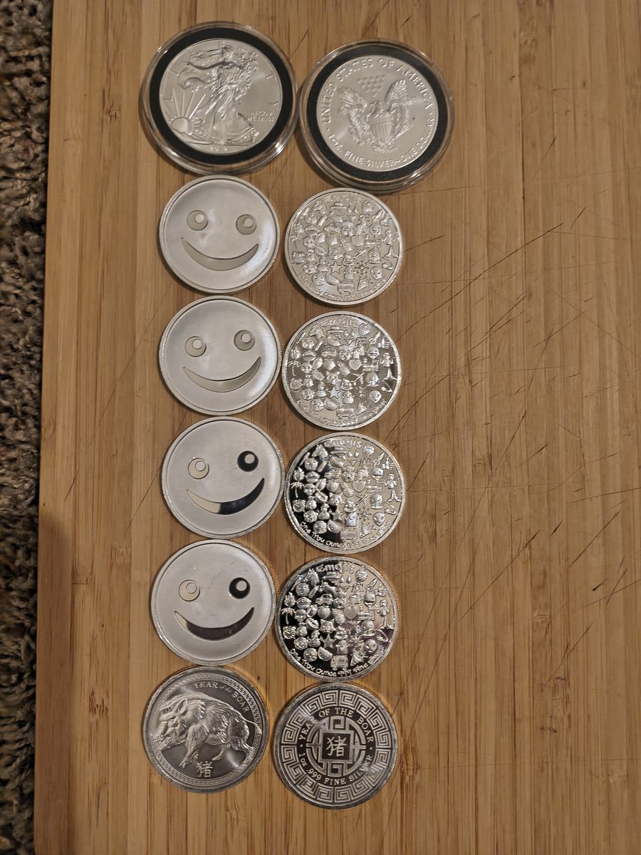 6 X 1 oz .999 Silver Bullion Coins including 1 BU Silver Eagle