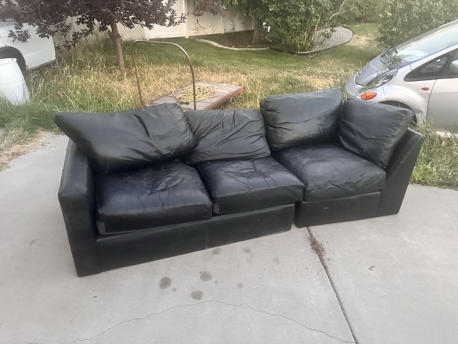 Black Leather 2-Piece Modular Sectional Couch / Sofa