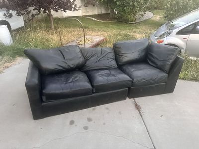 Black Leather 2-Piece Modular Sectional Couch / Sofa
