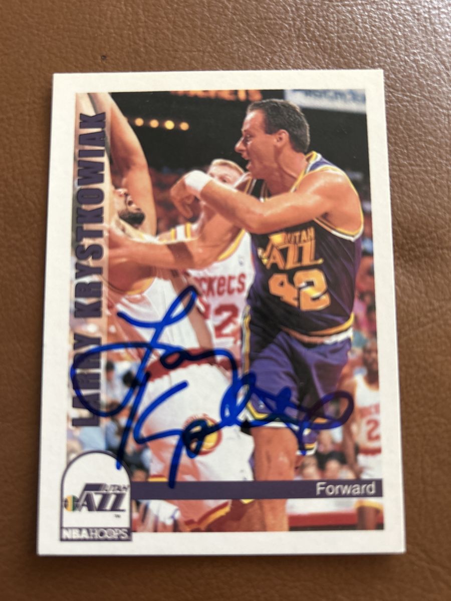1993 Larry Krystkowiak Autographed Utah Jazz NBA Hoops Basketball Card Auto Hand Signed