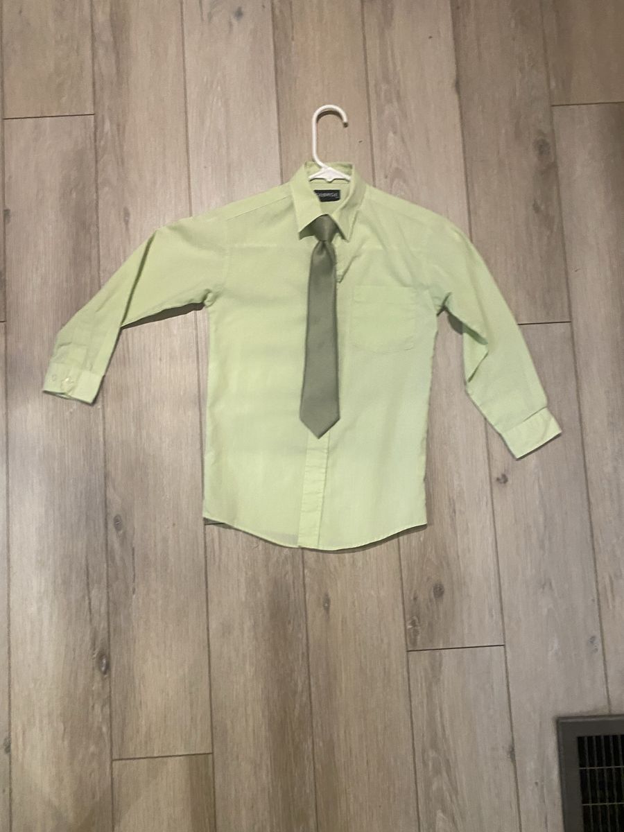 Chaps Boys' Light Green Long Sleeve Button-Down Shirt & Tie Set - Size 8/10