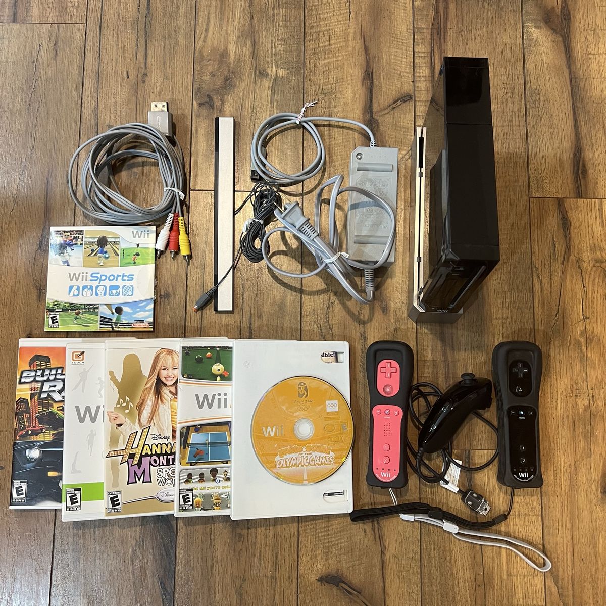 Nintendo Wii RVL-101 Black Console Bundle with 2 MotionPlus Remotes & 6 Games