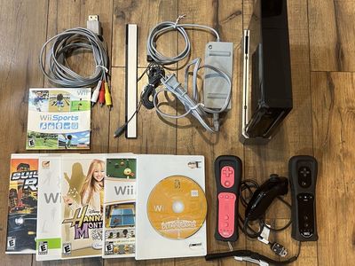 Nintendo Wii RVL-101 Black Console Bundle with 2 MotionPlus Remotes & 6 Games