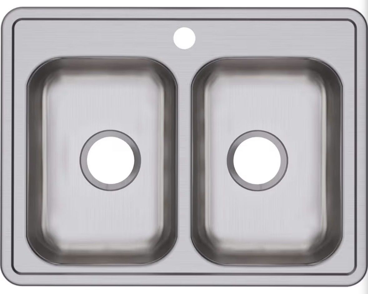 New Elkay Stainless Steel Double Bowl Kitchen Sink - 25x19”x 6.5” Drop-in, Sound Dampening