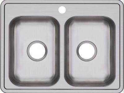 New Elkay Stainless Steel Double Bowl Kitchen Sink - 25x19”x 6.5” Drop-in, Sound Dampening