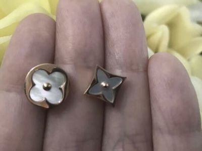 Louis Vuitton Monogram Flower Stud Earrings Gold Tone with Mother of Pearl Inlay
