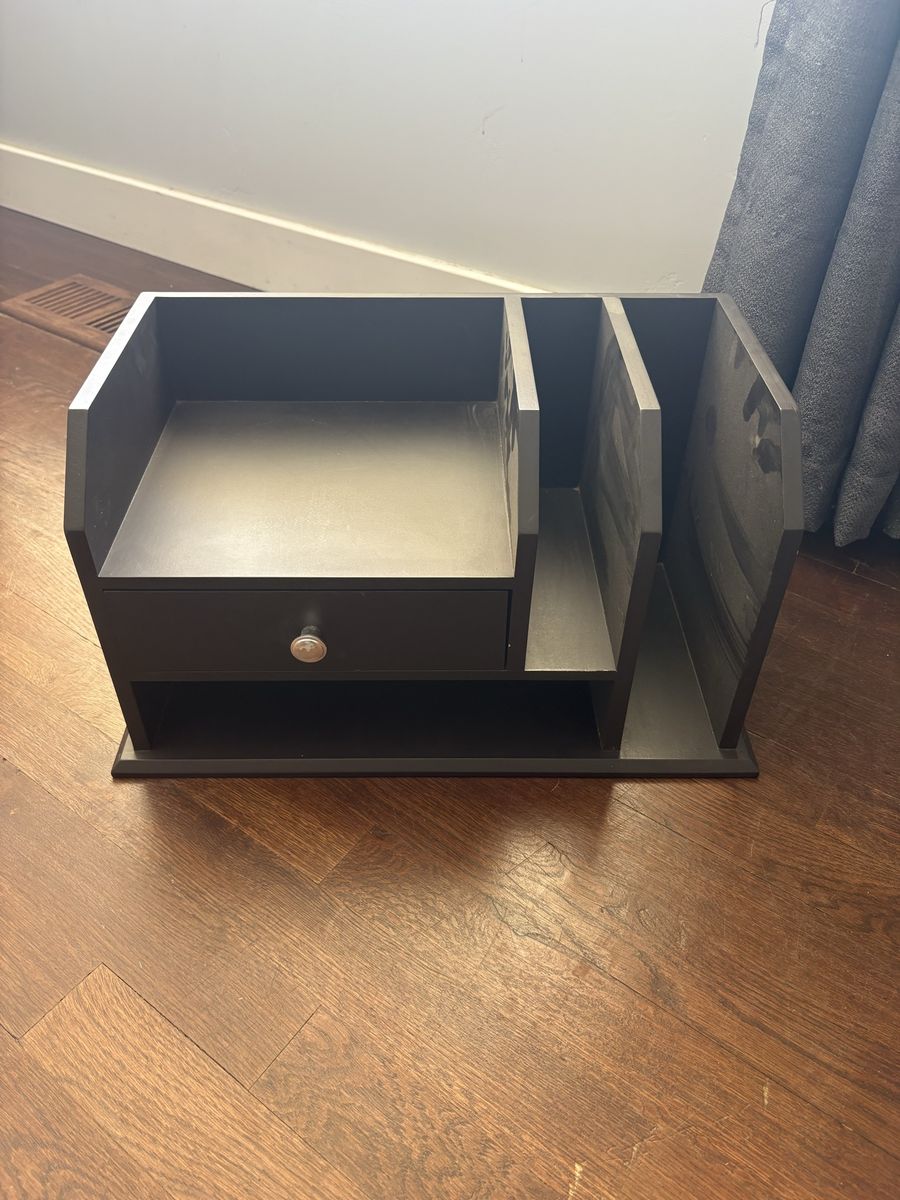 Dark Wood Desk Organizer with Drawer
